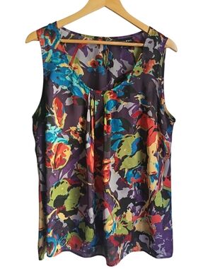 Fashion Bug Multicolor Floral Tie-Front Sleeveless Top Size XL